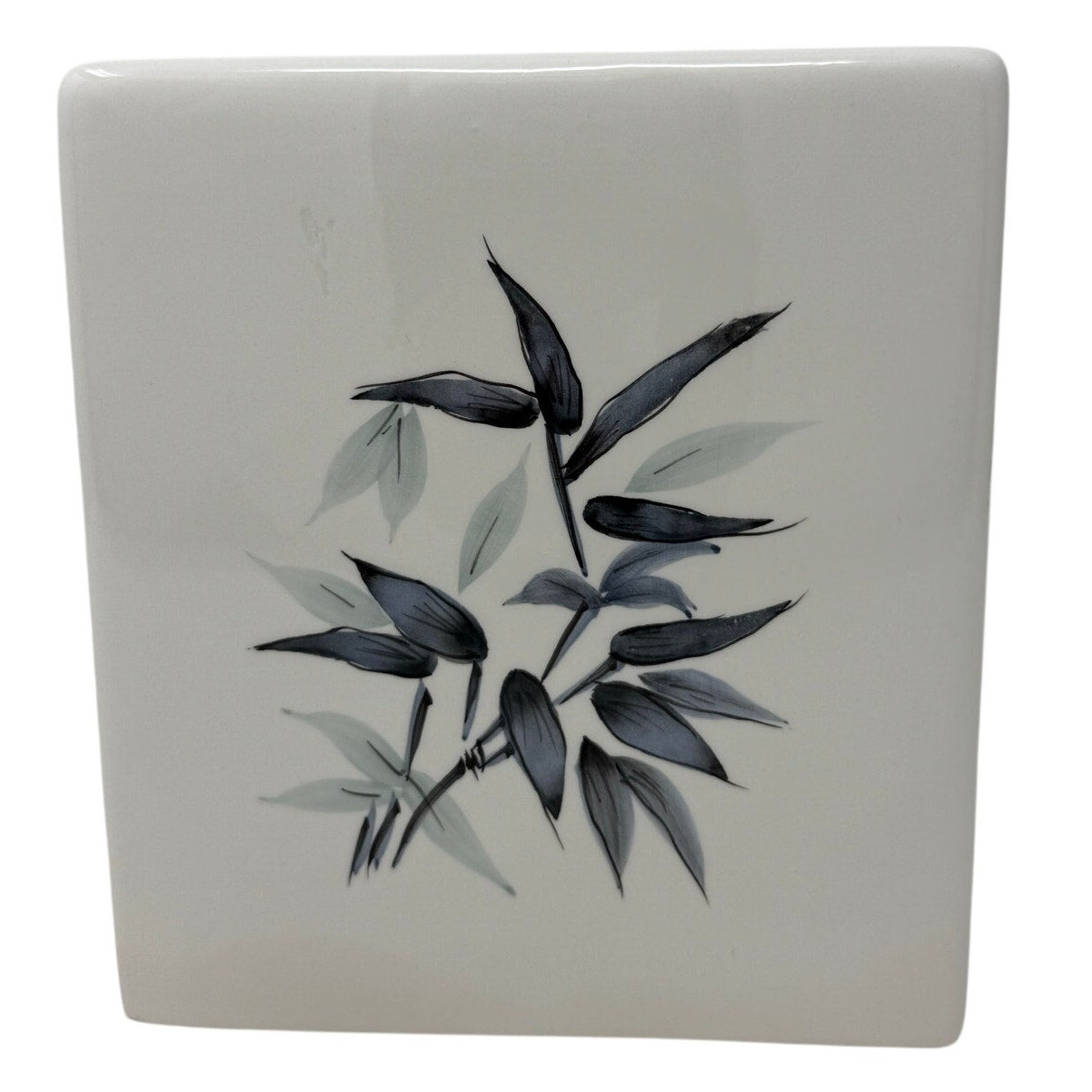 Vintage 70s Ceramic Tissue Box Cover Bamboo Floral White Square