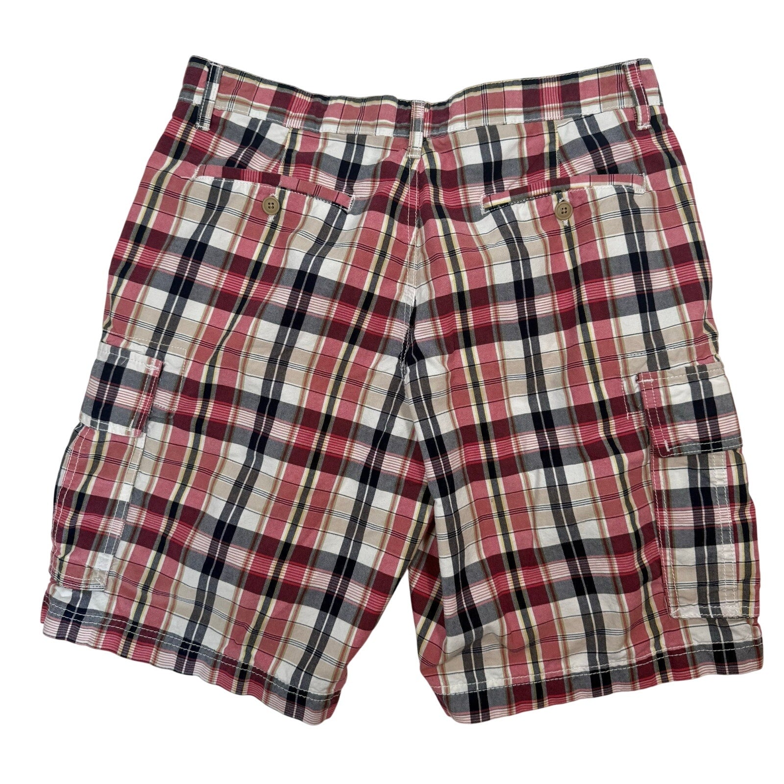 Mens 2000 Club Room Men's 33 Plaid Cargo Shorts Pink Blue Check Cotton Casual