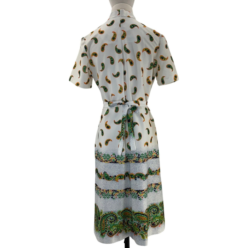 Vintage 70s Walden Classics Paisley Belted Polyester Shirt Dress Size 14