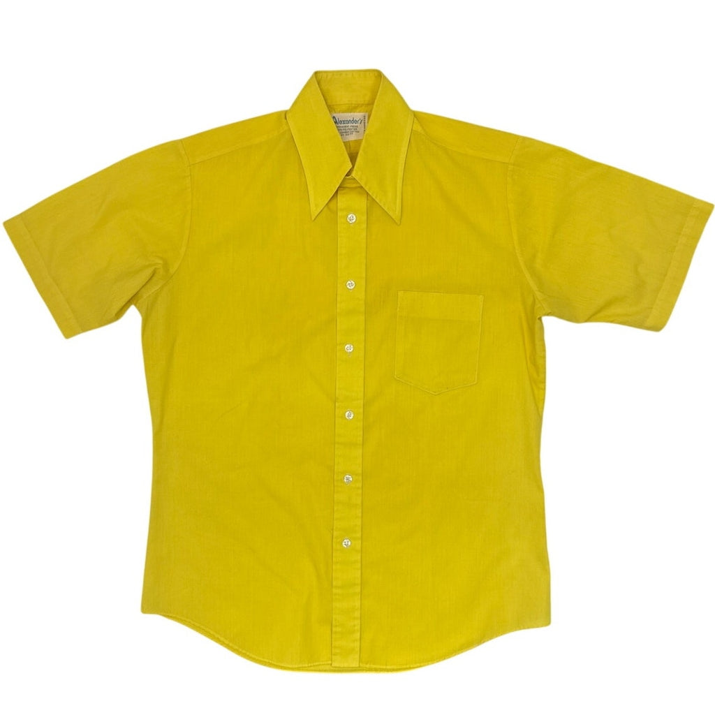 Vintage 70s Alexanders Yellow Short Sleeve Point Collar Shirt Men's Medium