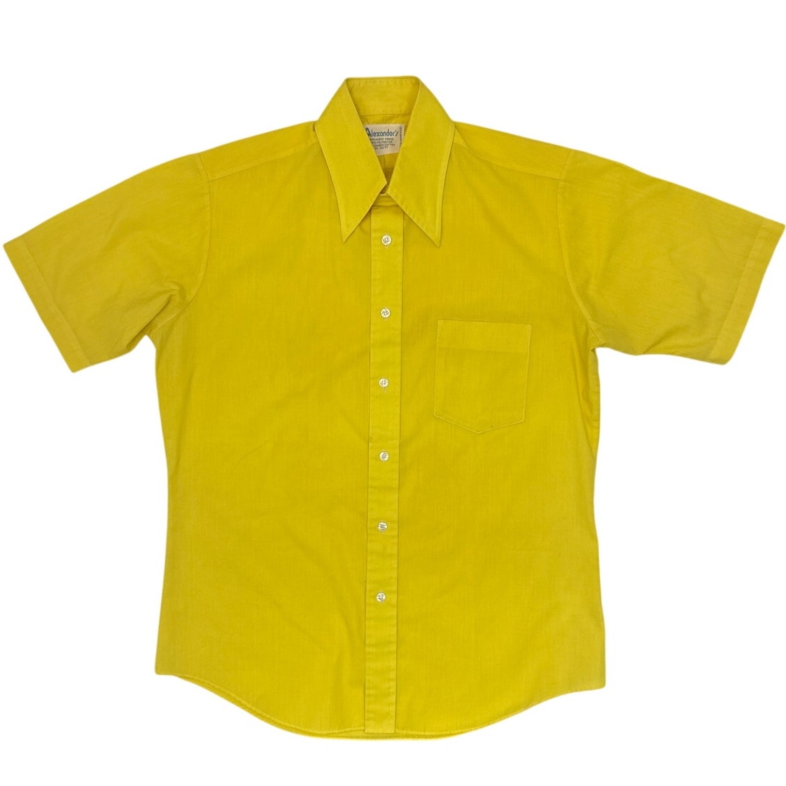Vintage 70s Alexanders Yellow Short Sleeve Point Collar Shirt Men's Medium
