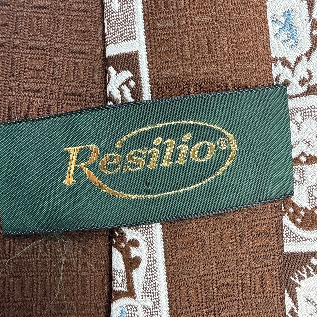 Vintage 60s Resilio Brown Heraldic Geometric Wide Necktie 4.25”