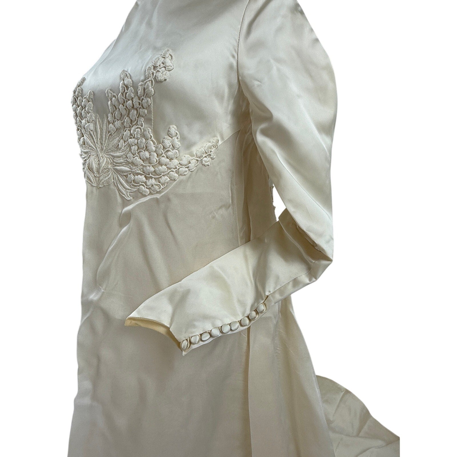 Vintage 1960s William Cahill Ivory Satin Wedding Dress Train Women's XS