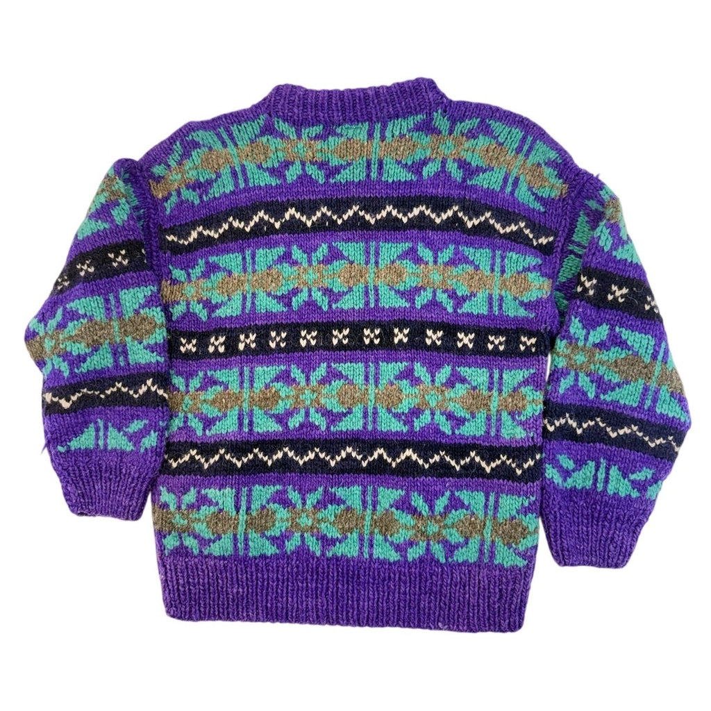 Vintage 80s Artesanias Conejo Ecuador Wool Sweater Purple Blue Women's M