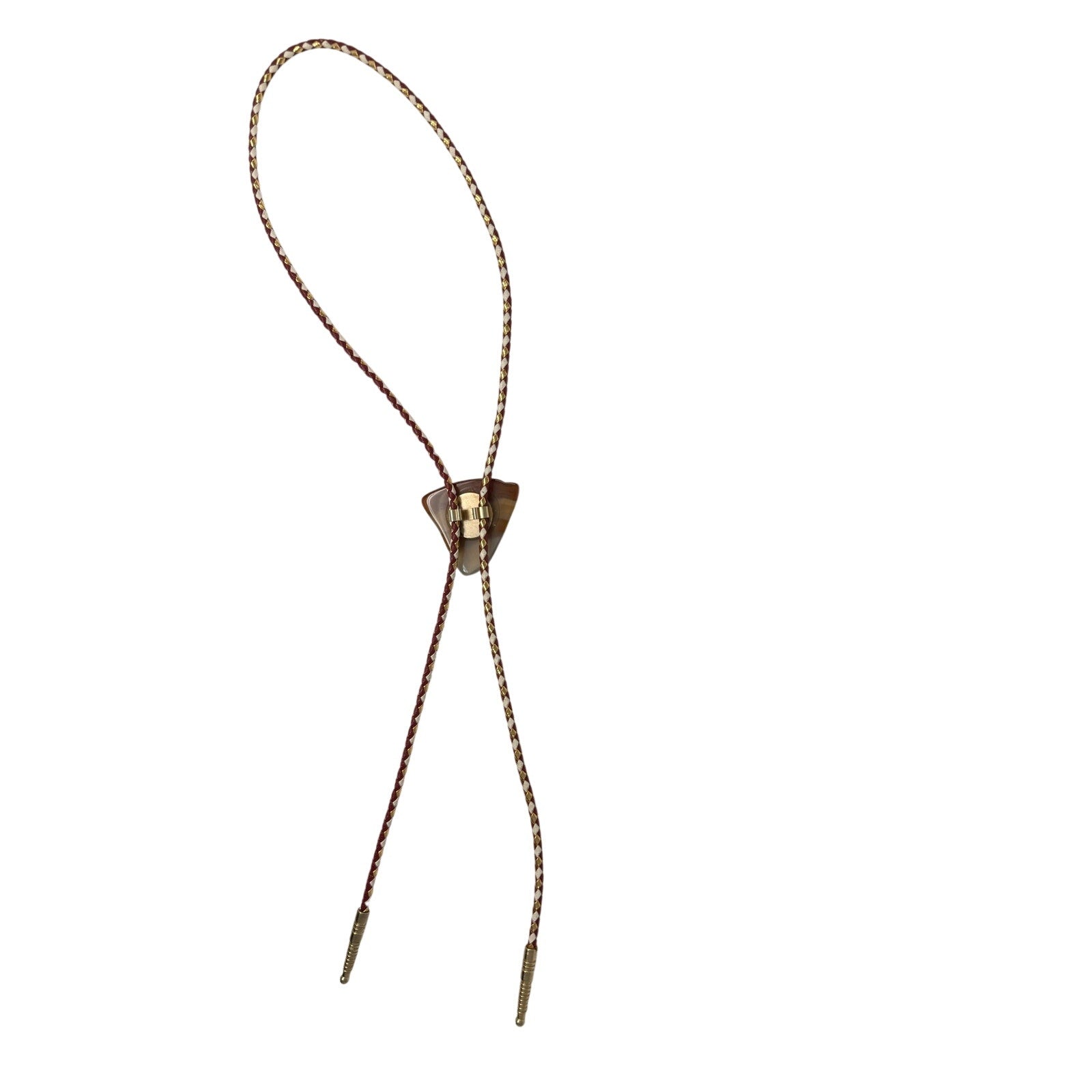 Vintage 70s Agate Bolo Tie Gold Tone Tips Western Statement