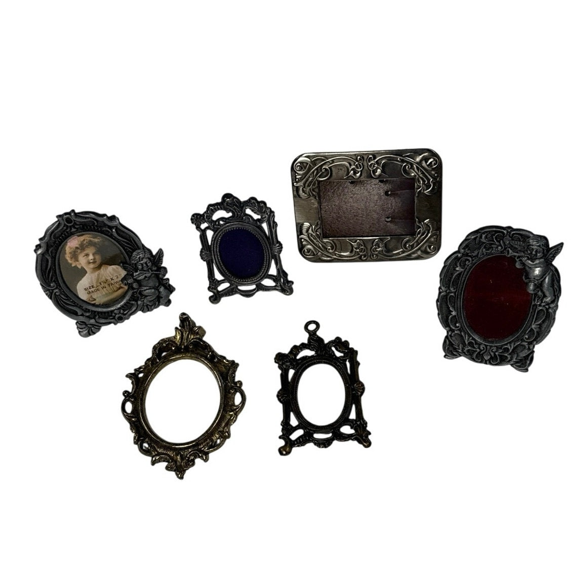 Vintage Taiwan Ornate Mini Picture Frames Set of 6, 2–3”