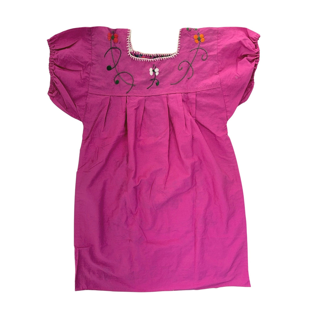 Vintage 80s Pink Embroidered Mexican Peasant Mini Dress Floral Women's Medium
