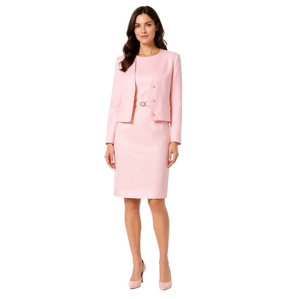 Vintage 1980s Pink Shantung Dress & Jacket Set Gold Belt Women's Small
