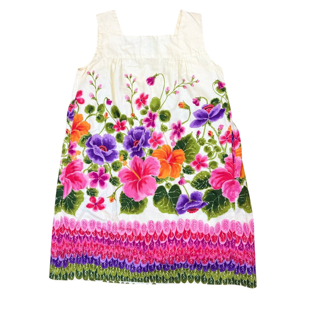 Vintage 60s Ui Maikai Hawaiian Muumuu Floral Cotton Dress Women's Small