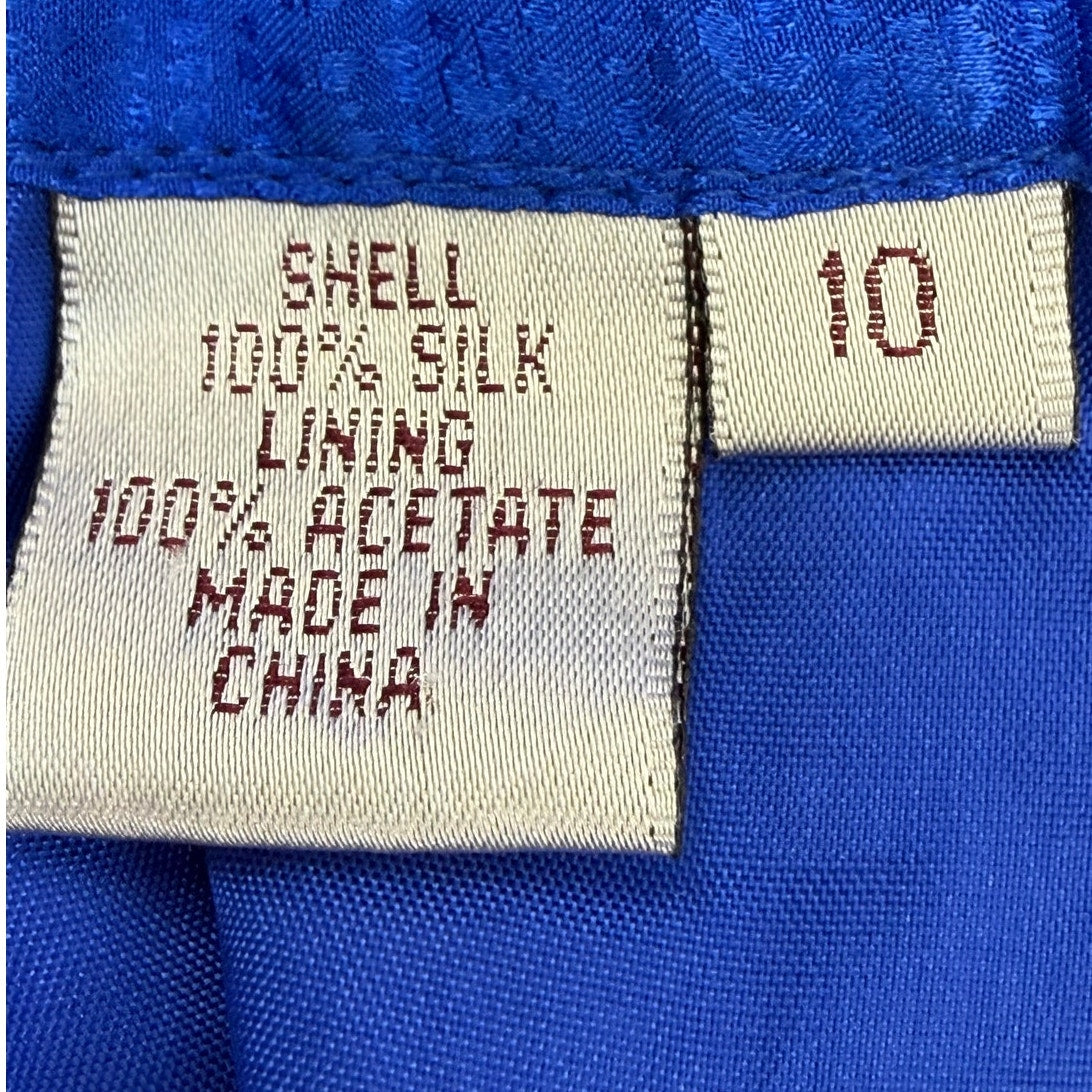 Vintage 90s Women's Blue 100% Silk Pencil Skirt Size 10 Midi Lined Classic