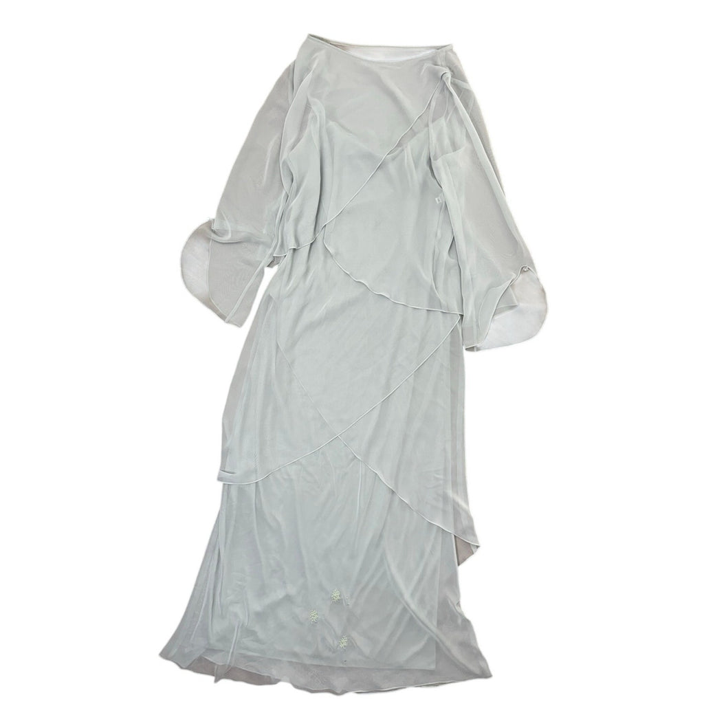 Vintage 90s Women's Large Captivia New York Mint Green Chiffon Layered Dress Set USA