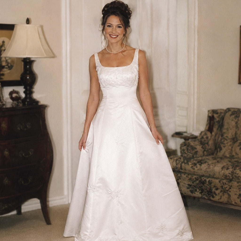 Vintage 90s Venus White Beaded A-Line Wedding Dress Bridal Gown Women's S/M
