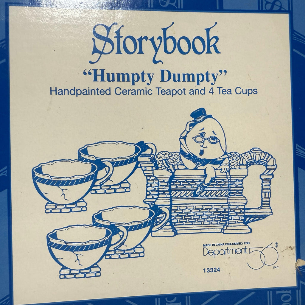 Vintage 90s Tea Set Humpty Dumpty Teapot & 4 Cups Set w/ Box Hand Painted