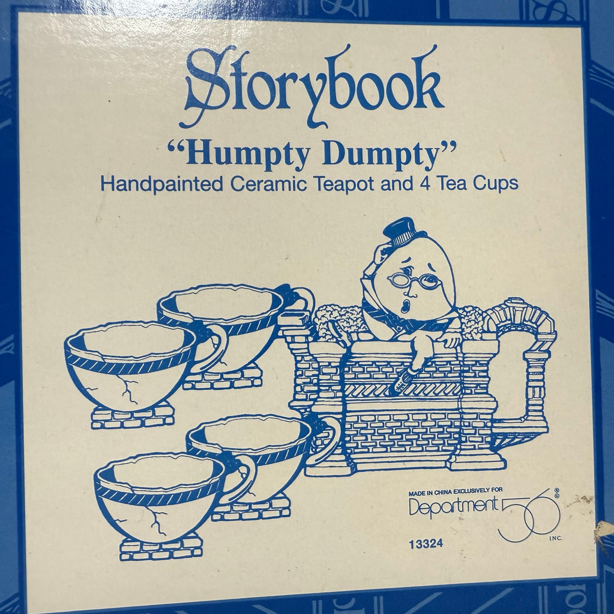 Vintage 90s Tea Set Humpty Dumpty Teapot & 4 Cups Set w/ Box Hand Painted