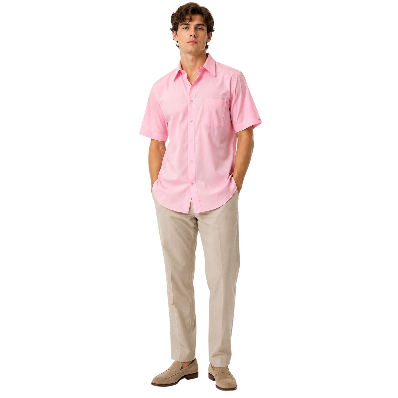 Vintage 70s Nudelmans Mens Large Pink Point Collar Shirt Size 42