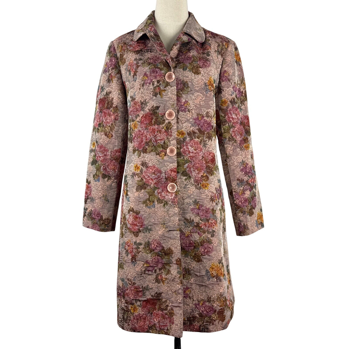 Vintage 90s Debbie Shuchat Mauve Floral Longline Jacket Women's Large