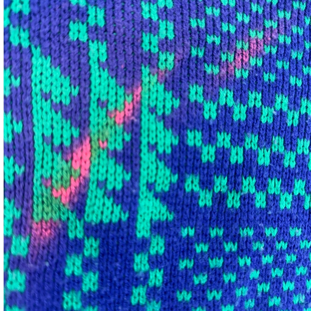 Vintage 80s A'Milano Blue Green Floral Geometric Acrylic Sweater Women's Medium