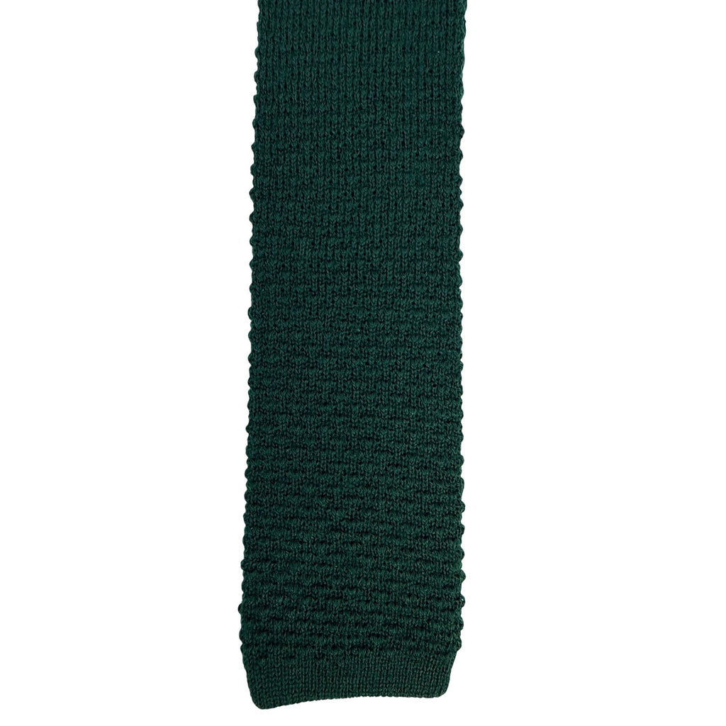 Vintage 60s Robert Talbott Hunter Green Acrylic Knit Square End Tie 3” x 56”
