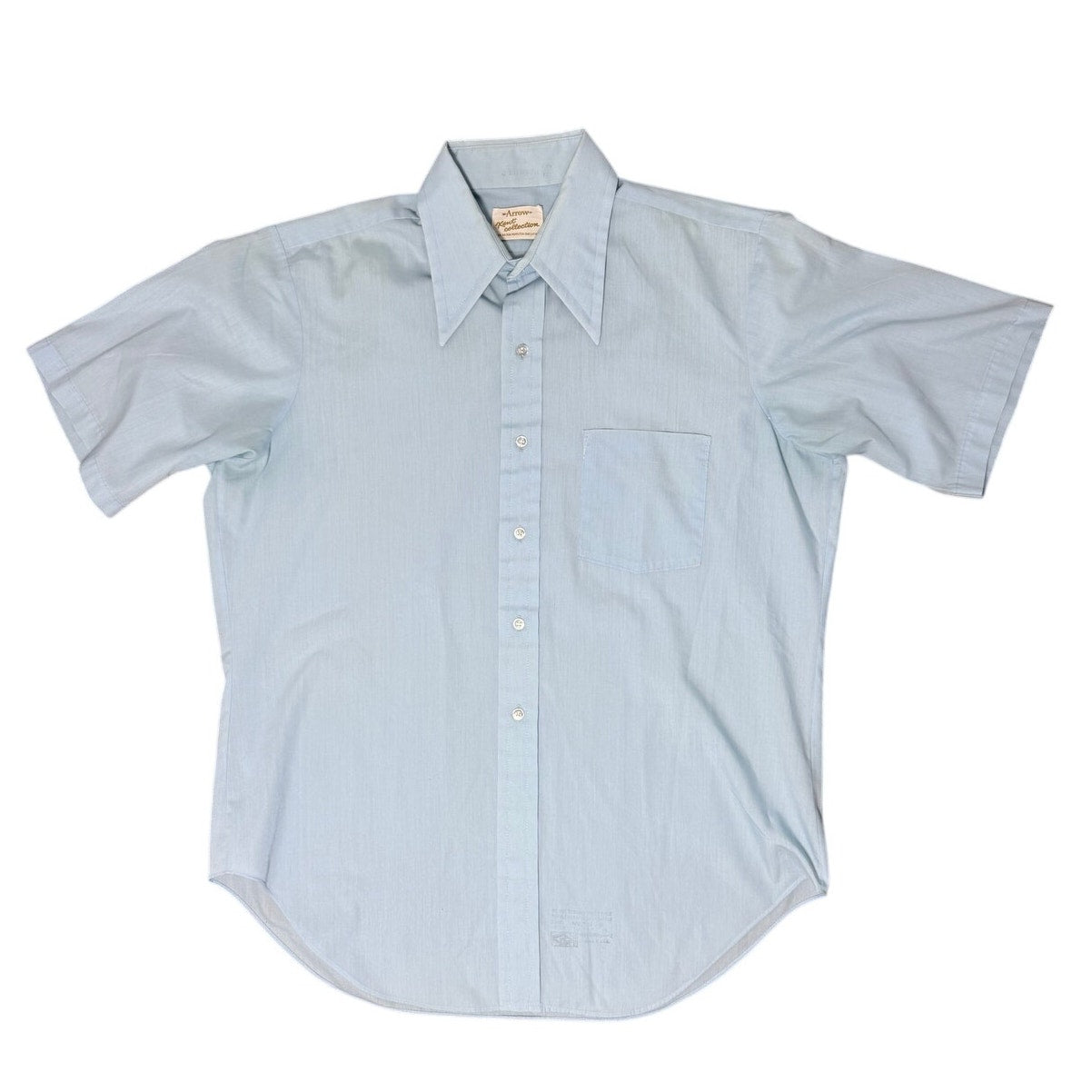 Vintage 70s Men's Large Blue Short Sleeve Button Down Shirt Lightweight 44 Chest