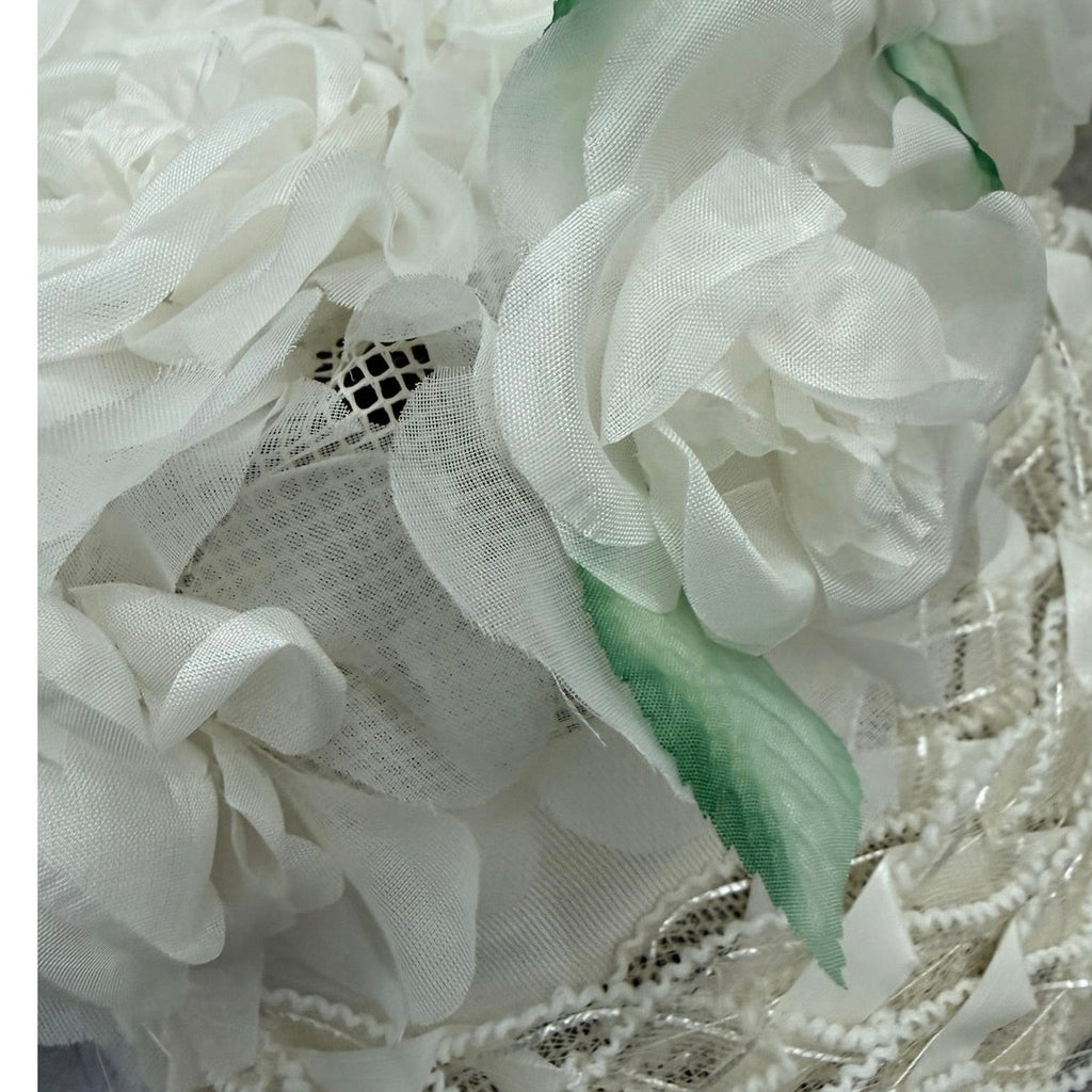 Vintage 60s White Floral Bucket Hat Lace Chiffon Union Label