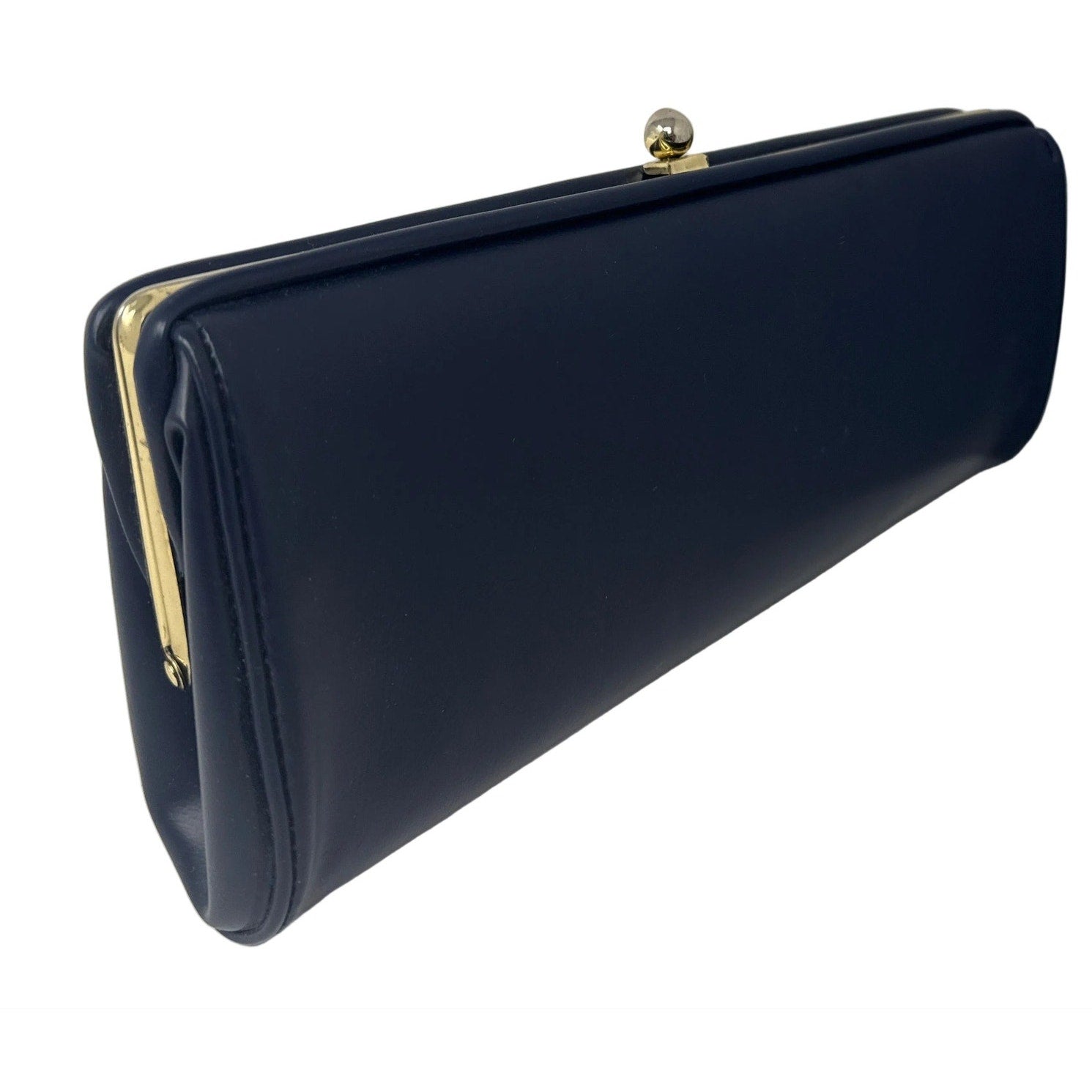 Vintage 80s Navy Blue Vinyl Clutch Purse with Attached Coin Pouches