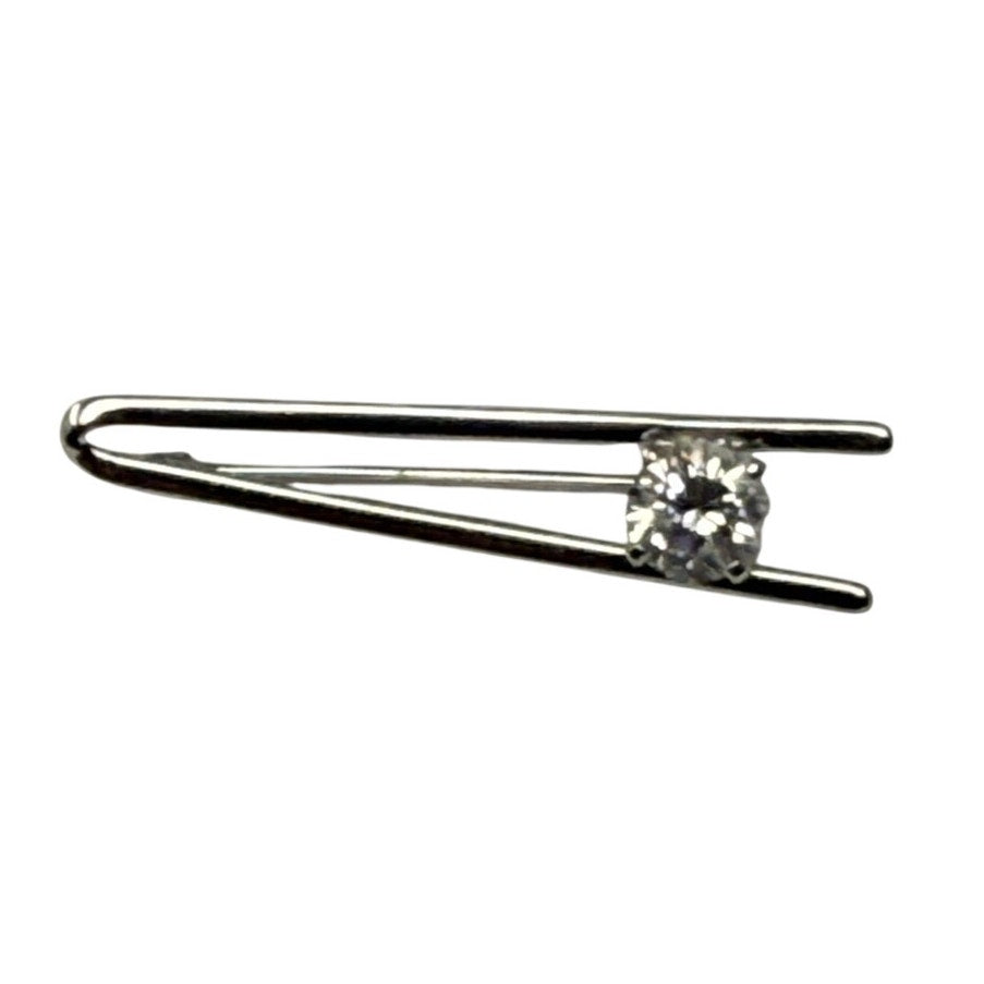 Vintage 80s Silver Tone CZ Brooch V Shape Convertible Pin
