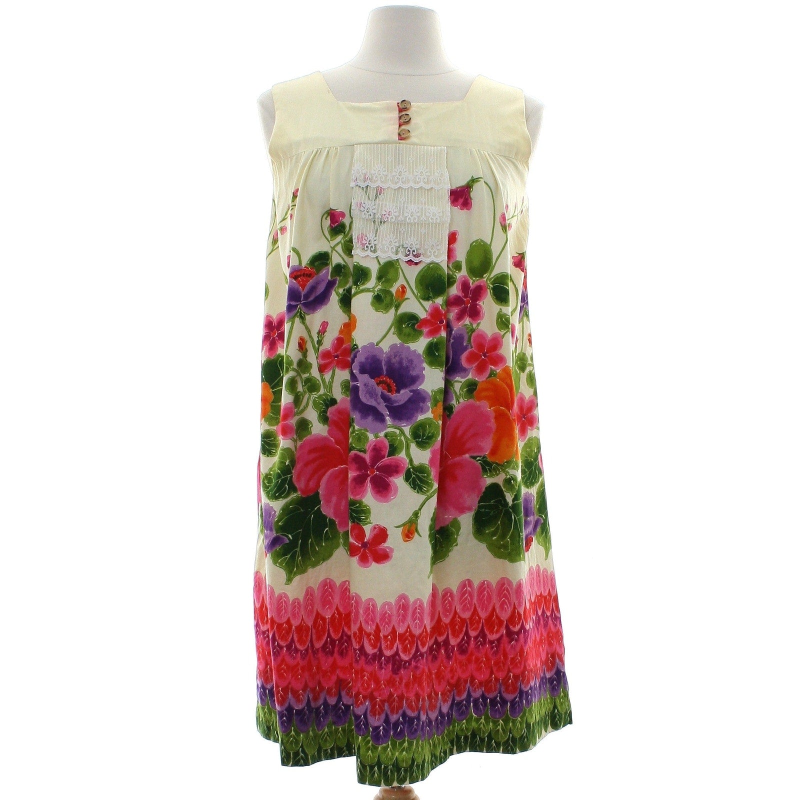 Vintage 60s Ui Maikai Hawaiian Muumuu Floral Cotton Dress Women's Small