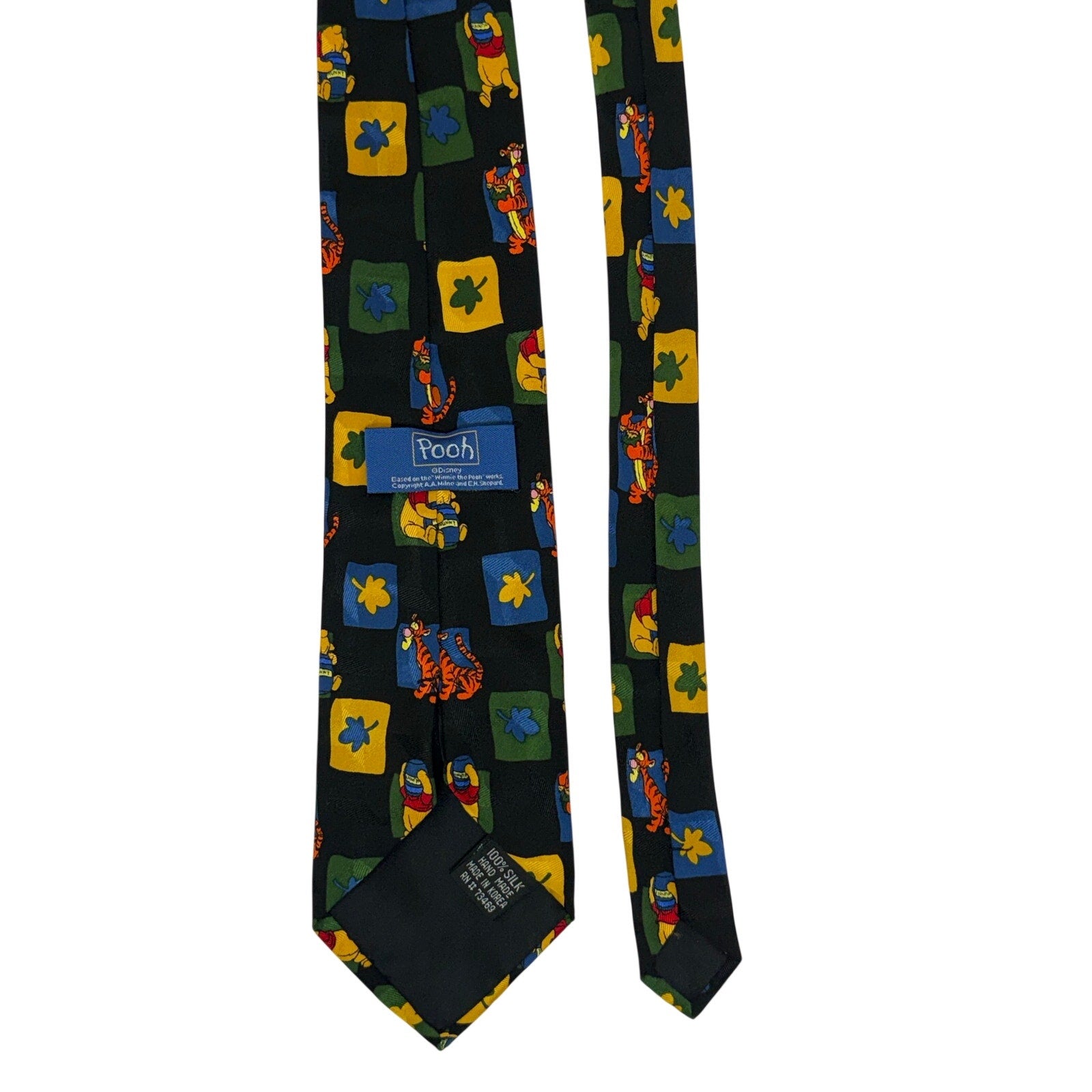 Vintage 90s Disney Winnie the Pooh Silk Necktie Korea Blue Character Tie 57.5"