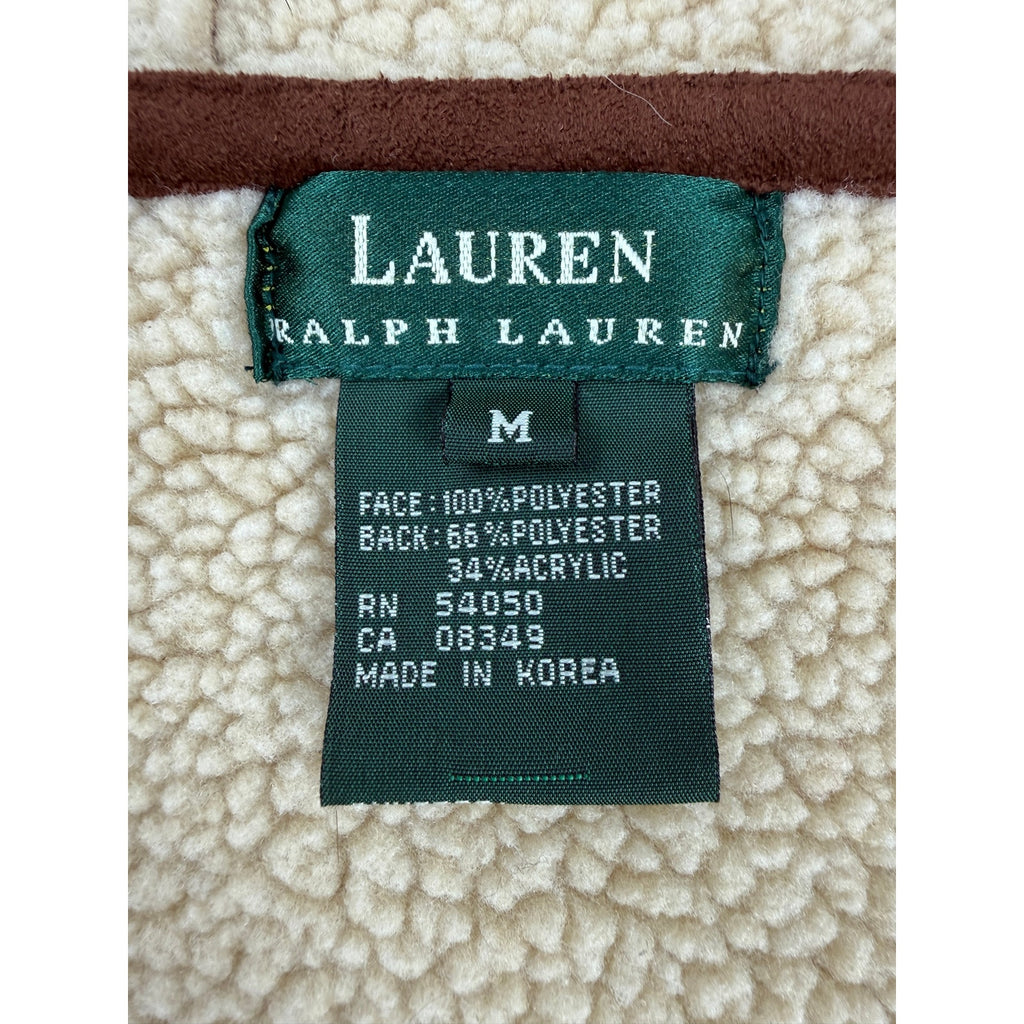 Vintage 90s Lauren Ralph Lauren Womens M Brown Faux Suede Sherpa Hooded Vest