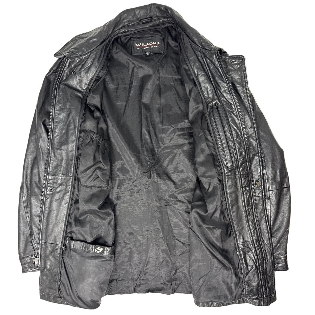 Vintage 90s Wilsons Black Leather Jackets Zip Front Snap Cuffs Lined Men’s XL