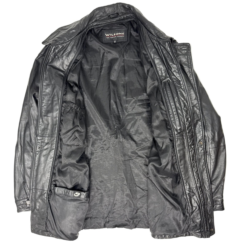 Vintage 90s Wilsons Black Leather Jackets Zip Front Snap Cuffs Lined Men’s XL