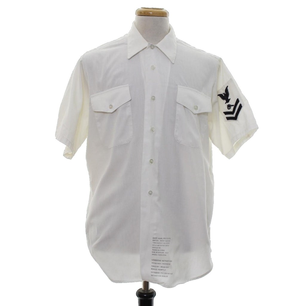 Vintage 1980s US Navy White Uniform Shirt Petty Officer 2nd Class 16.5