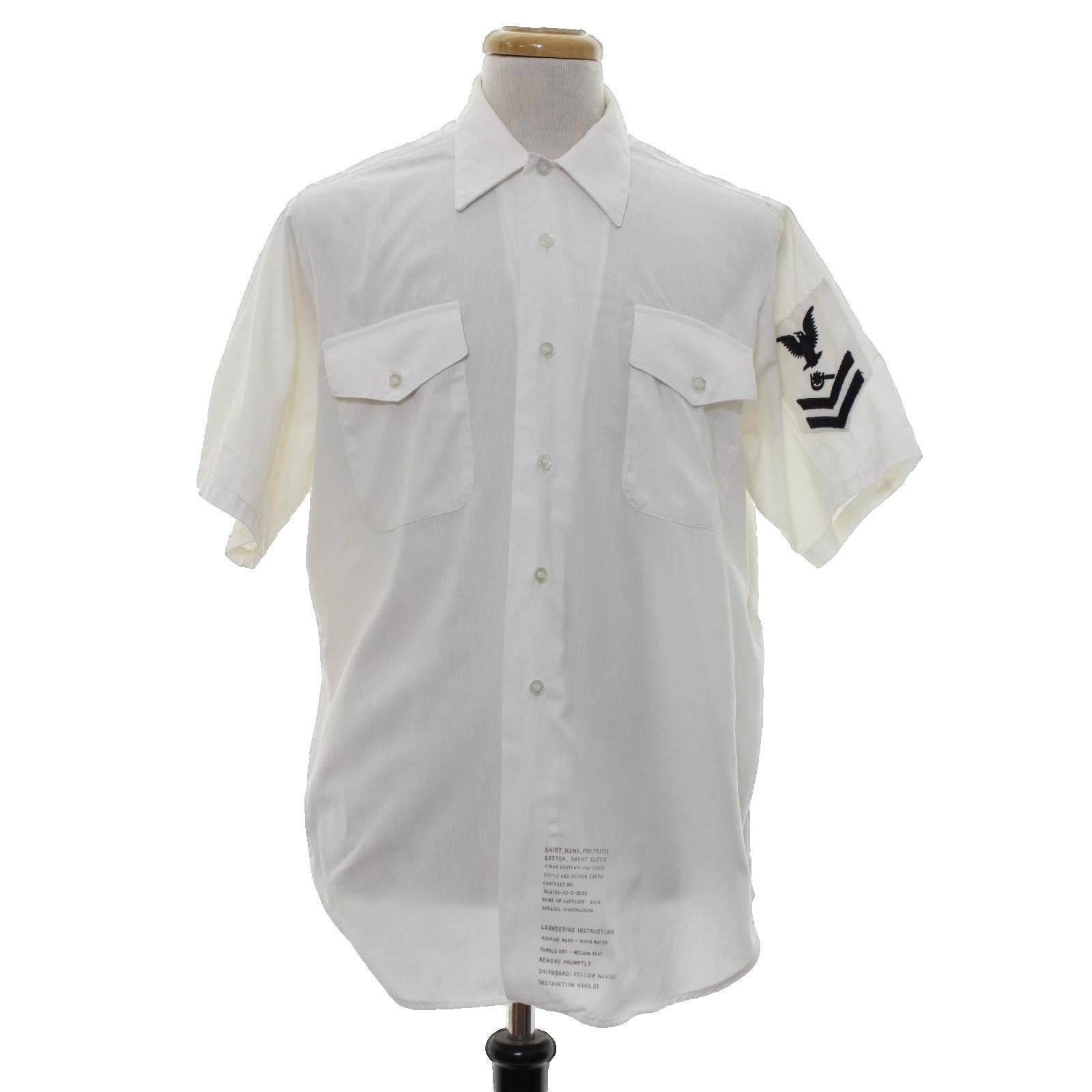 Vintage 1980s US Navy White Uniform Shirt Petty Officer 2nd Class 16.5
