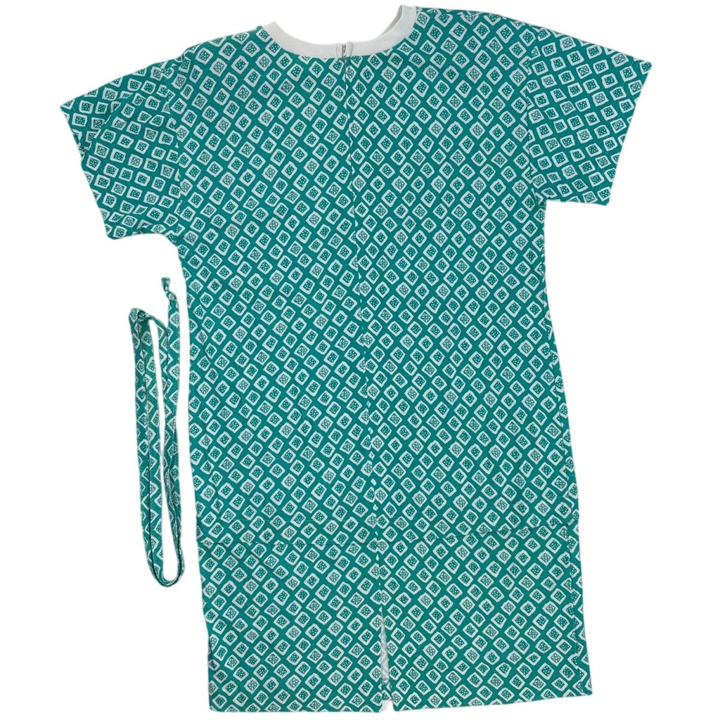 Vintage 80s Aquamarine Geometric Jersey Knit Belted Midi Dress M