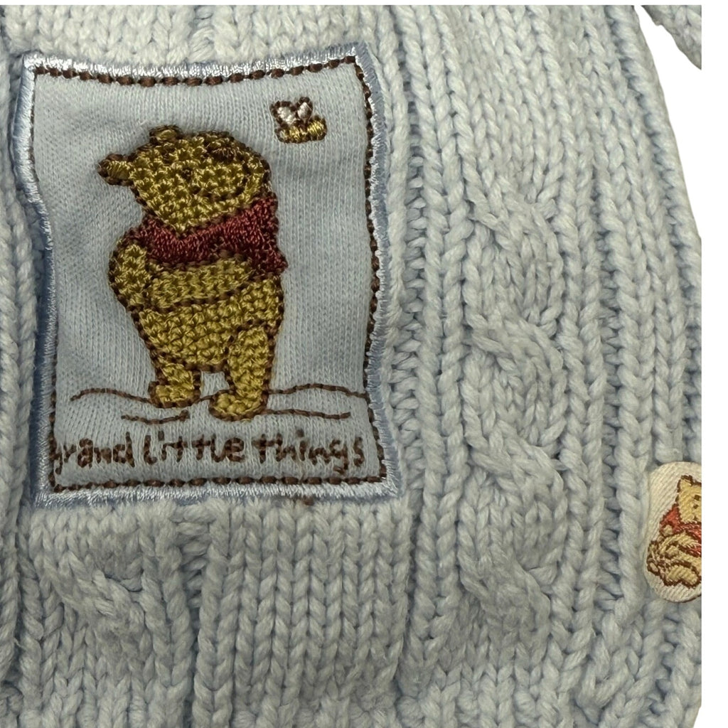 Vintage 00s Disney Winnie the Pooh Baby 0-6 Months Hooded Zip Sweater Blue