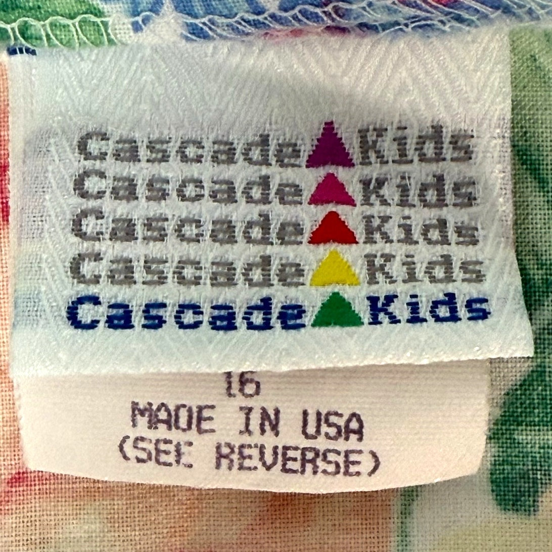 Vintage 90s Girl’s 16 Flower Summer Dress Cascade Kids Cotton Made USA Pockets