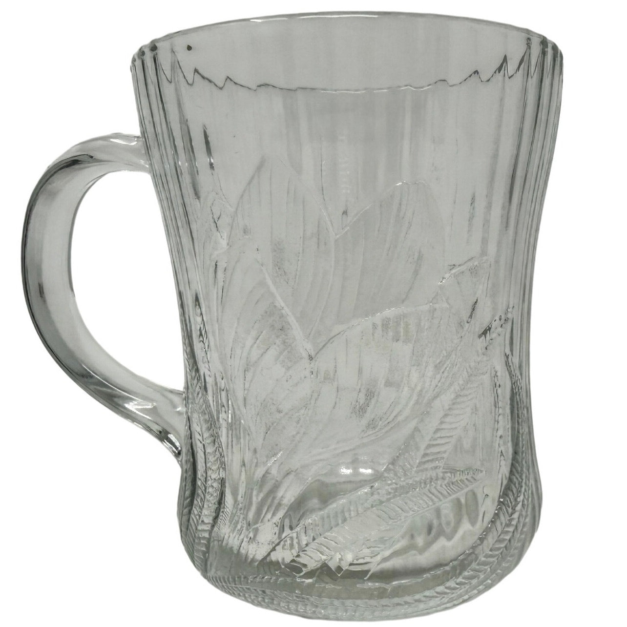 Vintage 80s Arcoroc Canterbury Crocus Clear Embossed Glass Coffee Mugs Set of 7