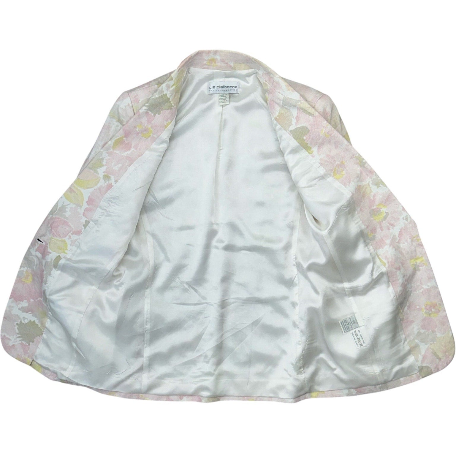 Vintage 90s Liz Claiborne Womens 4P Pink Floral Linen Blazer Shoulder Pads