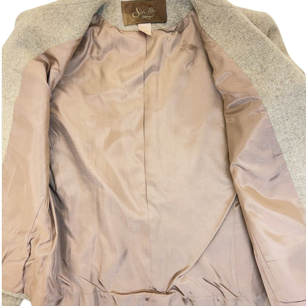 Vintage 80s Savile Wool Tweed Skirt Suit USA Women's Size 4 Beige Herringbone