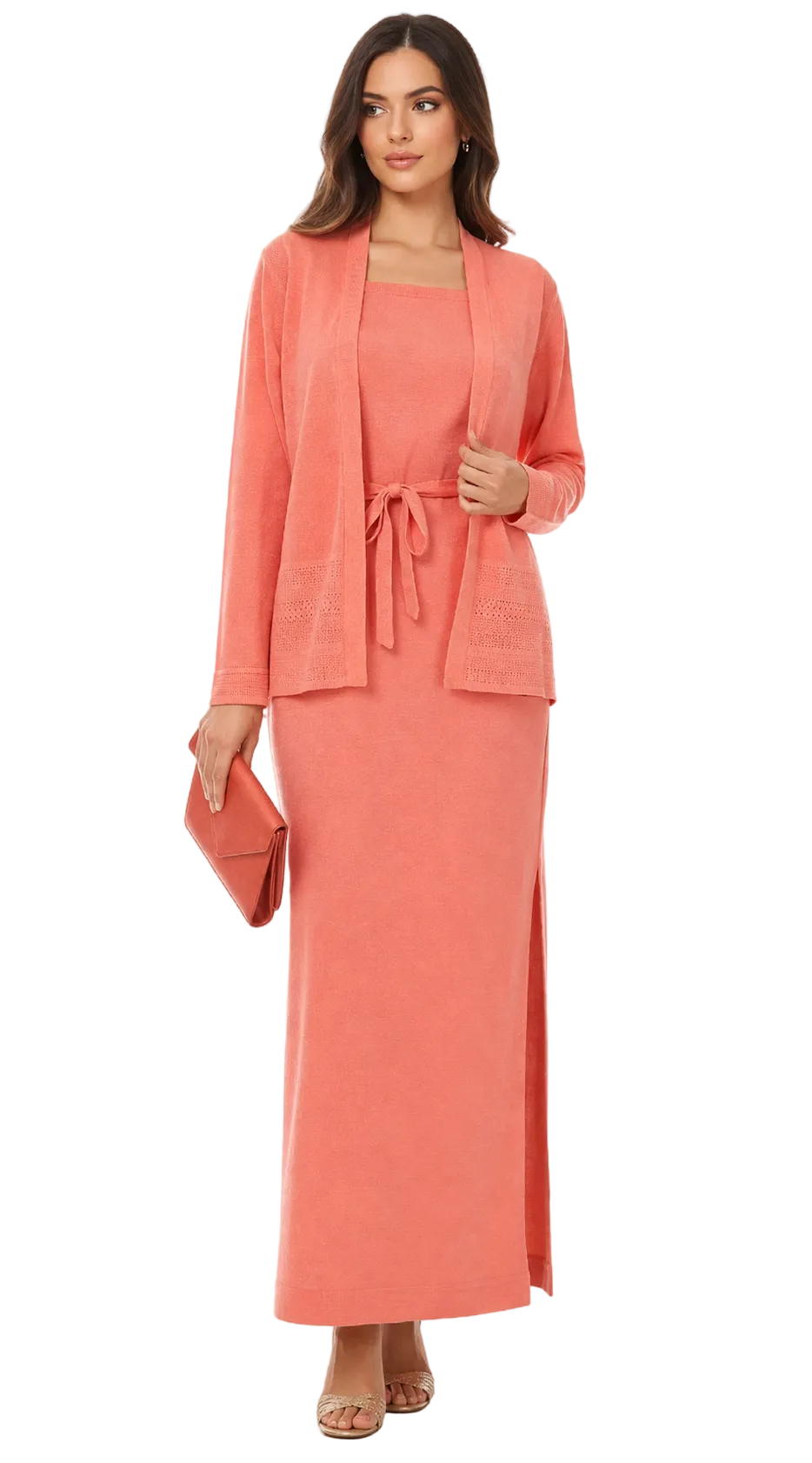 Vintage 70s Women's Small Mod Knit Two Piece Maxi Dress