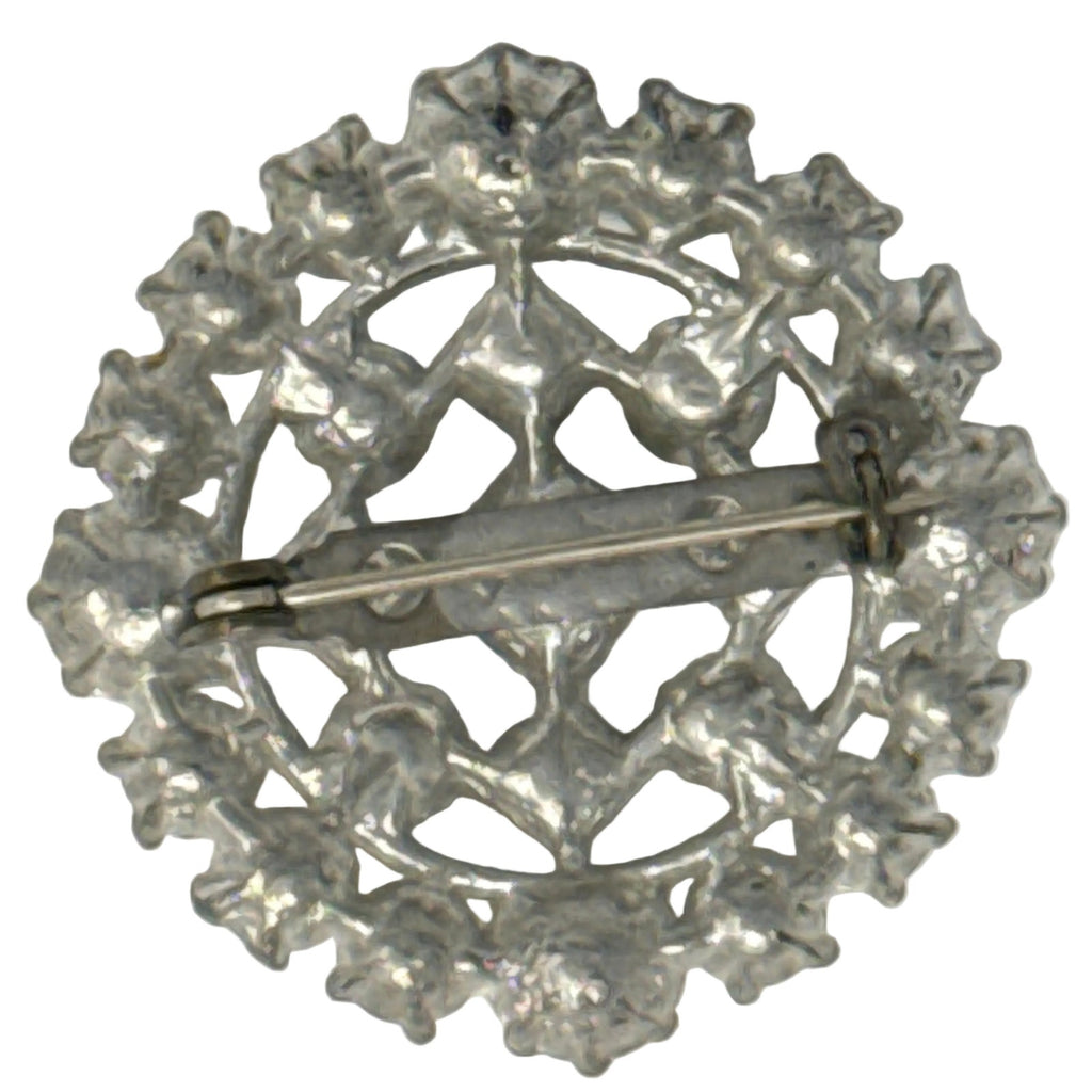 Vintage 60s Silver Round Rhinestone Brooch Pin Mid Century Modern