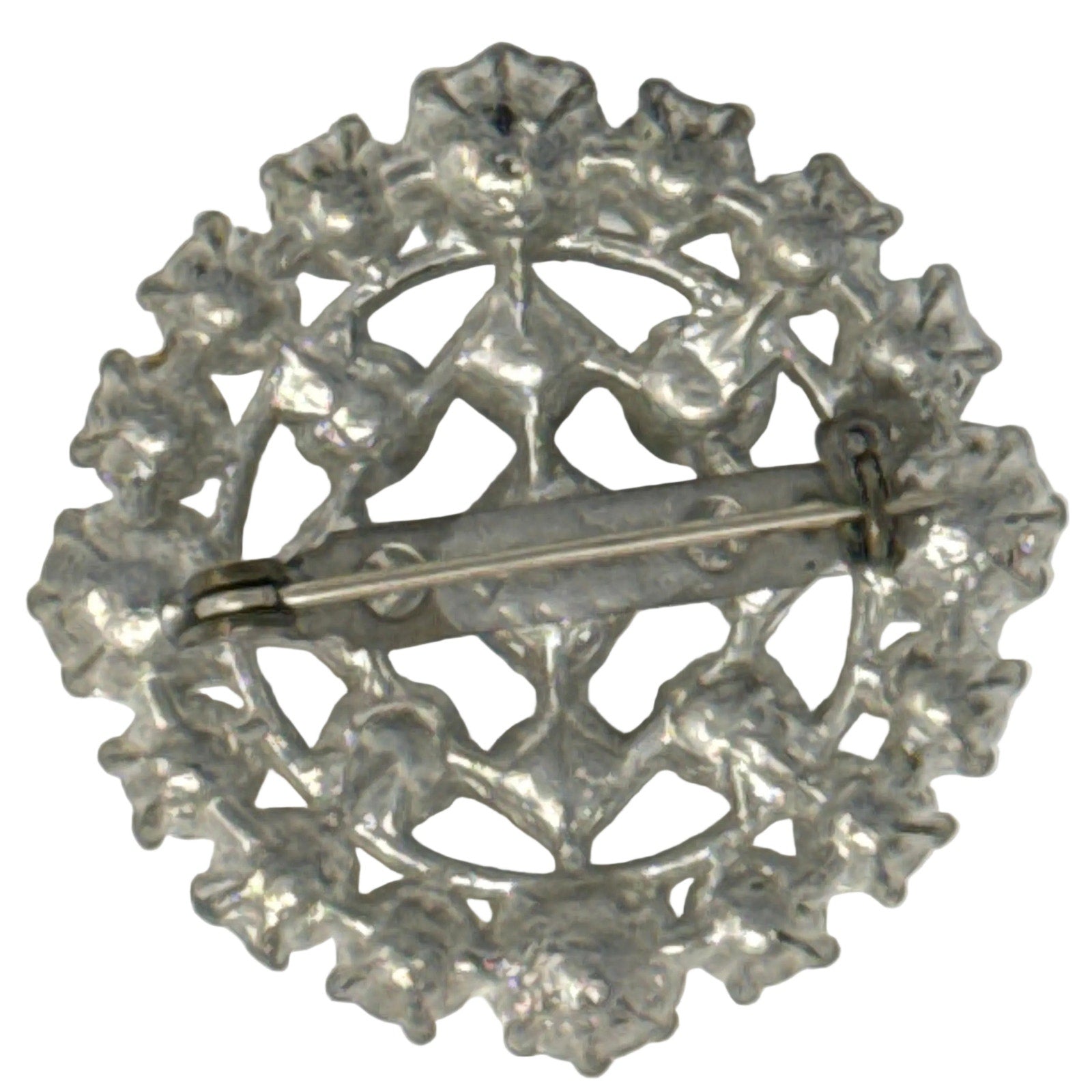 Vintage 60s Silver Round Rhinestone Brooch Pin Mid Century Modern