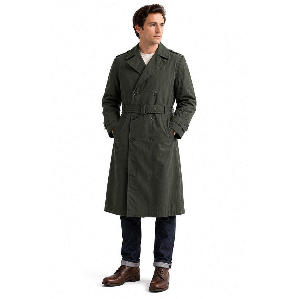 Vintage 70s Men's Small Military Green Trench Coat Removable Liner 34L USA