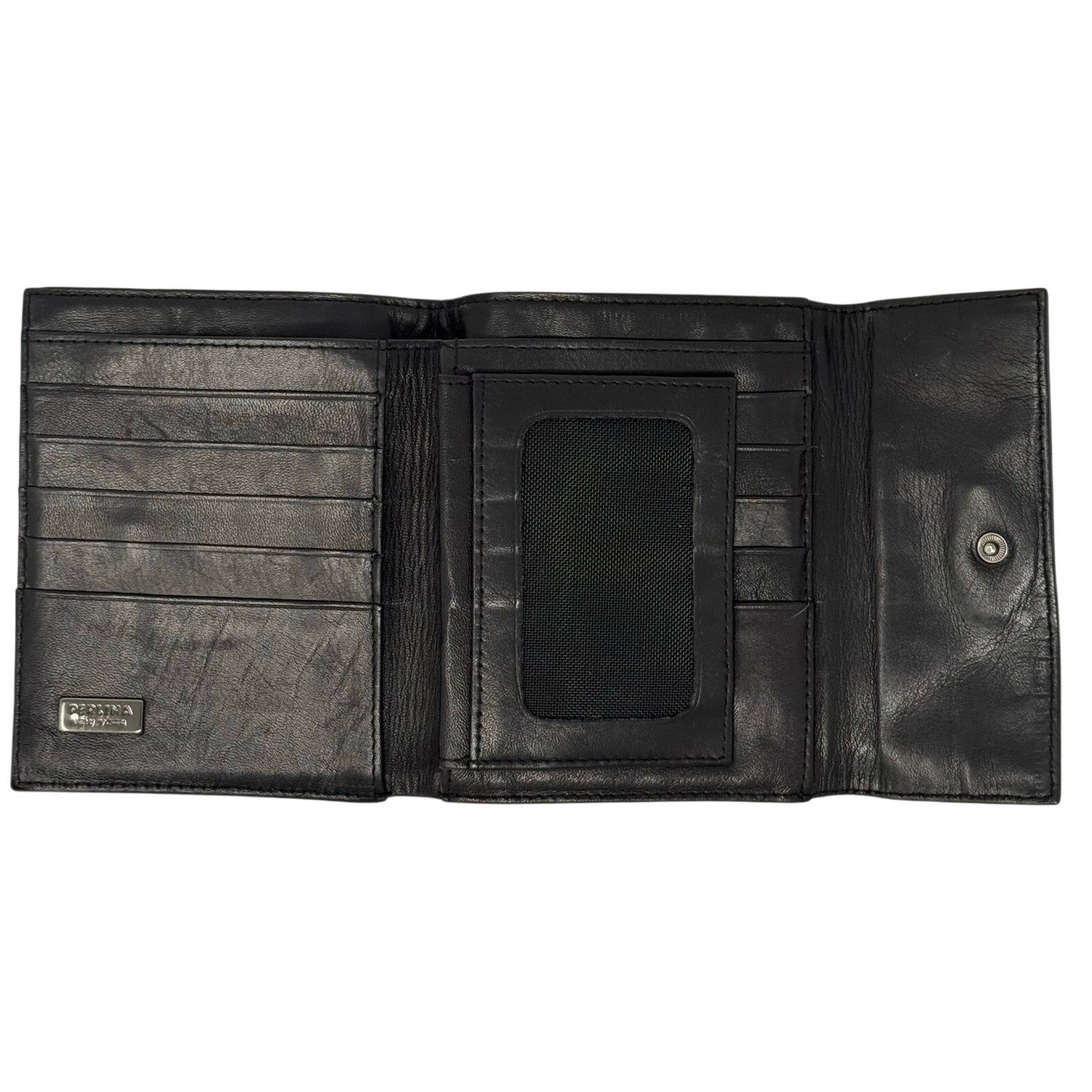 Vintage 00s Perlina New York Black Leather Wallet Clutch Organizer Zip Pocket