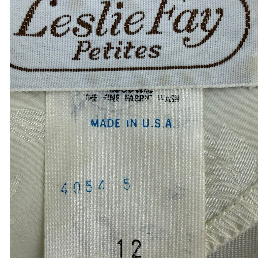 Vintage 70s Women's 12 Leslie Fay Petites Navy White Dress Jacket Set USA