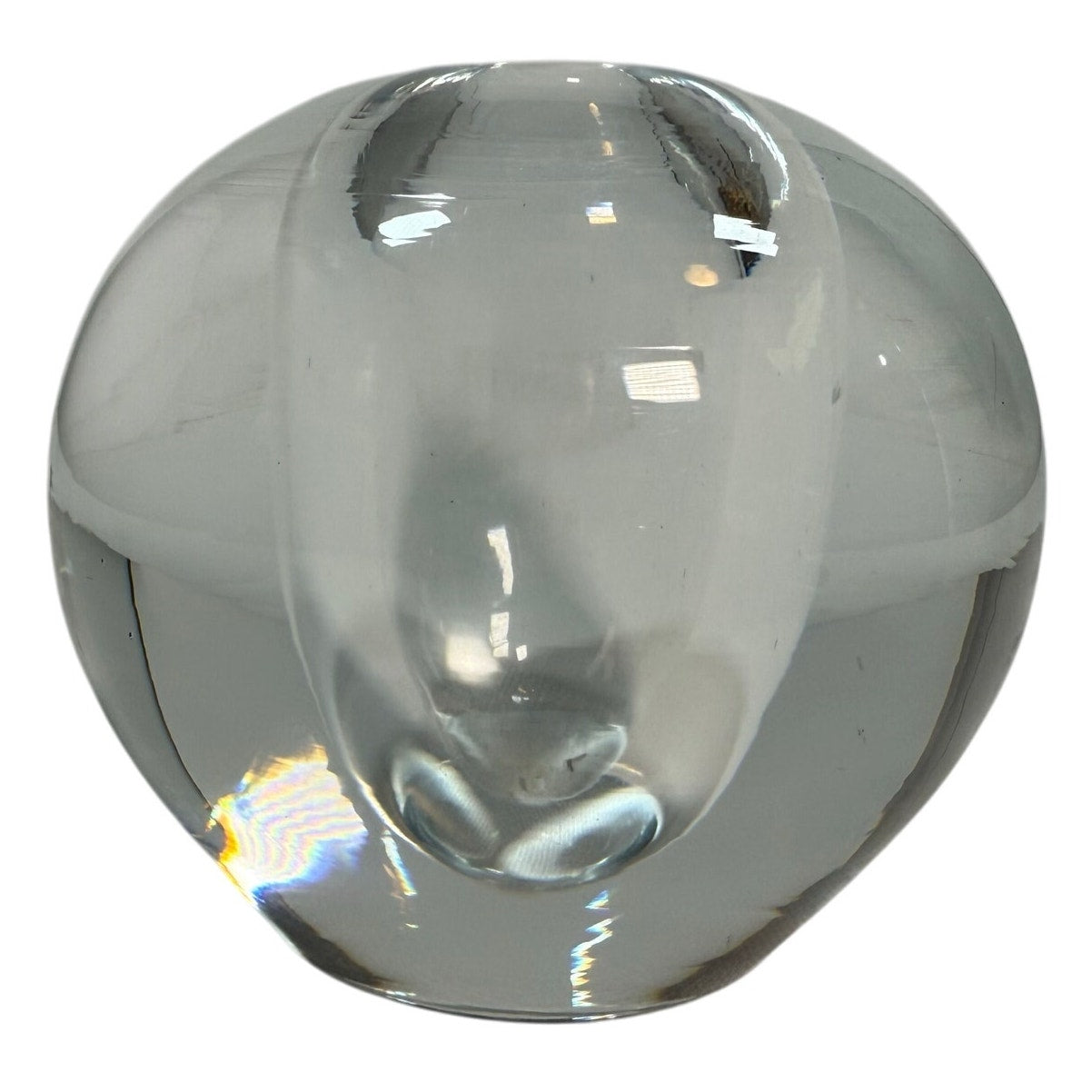 Vintage 70s Clear Glass Pen Holder Paperweight Orb Desk Decor 3.5"