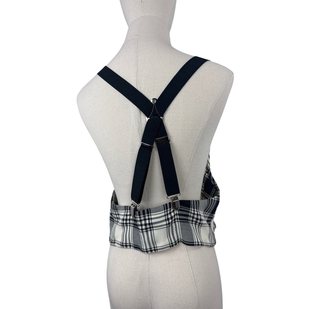 Vintage 90s Anxiety Women's Plaid Suspender Back Vest USA Large Rayon Blend
