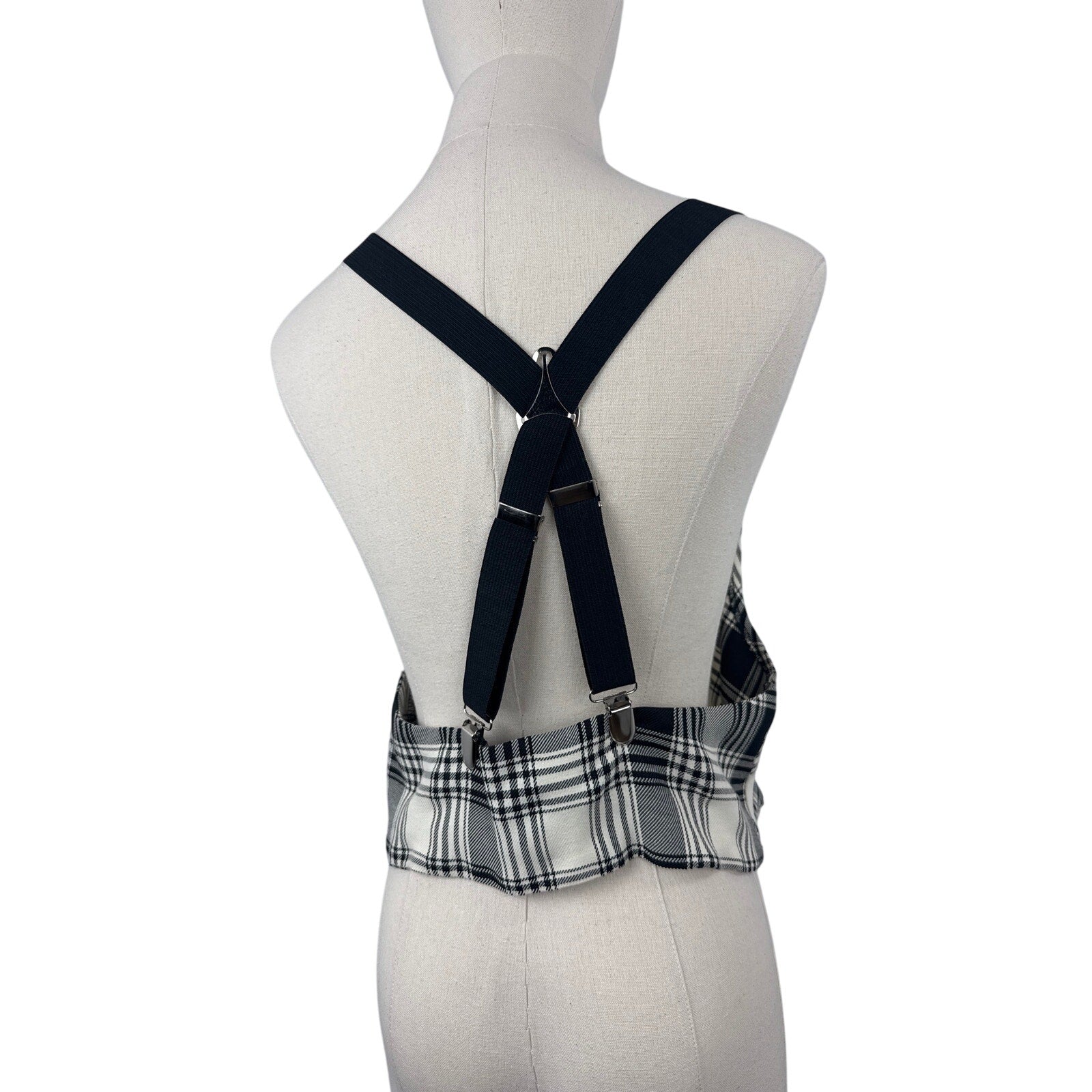 Vintage 90s Anxiety Women's Plaid Suspender Back Vest USA Large Rayon Blend