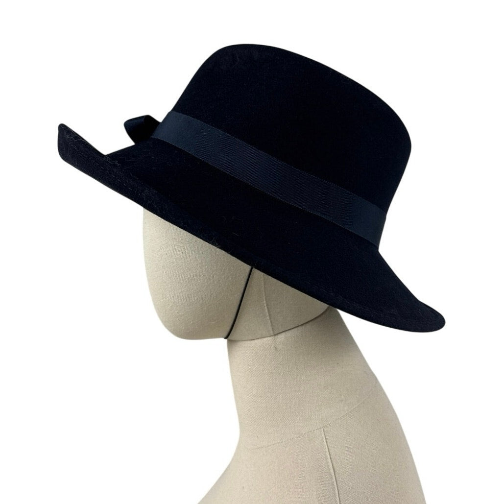 Vintage 80s Atmosphere Collection Navy Blue Felt Wide Brim Hat