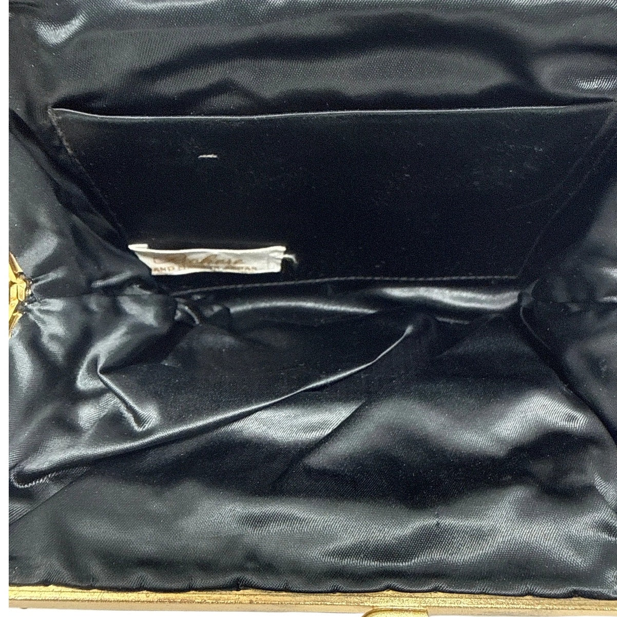 Vintage 70s Ruchere Black Beaded Gold Frame Evening Clutch Purse Top Handle